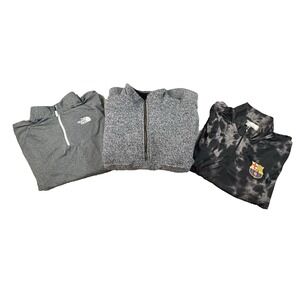MIXED LOT OF 3 Men's M North Face/FC Barcelona/Straight Down 1/4 Zips SEE DESCRI